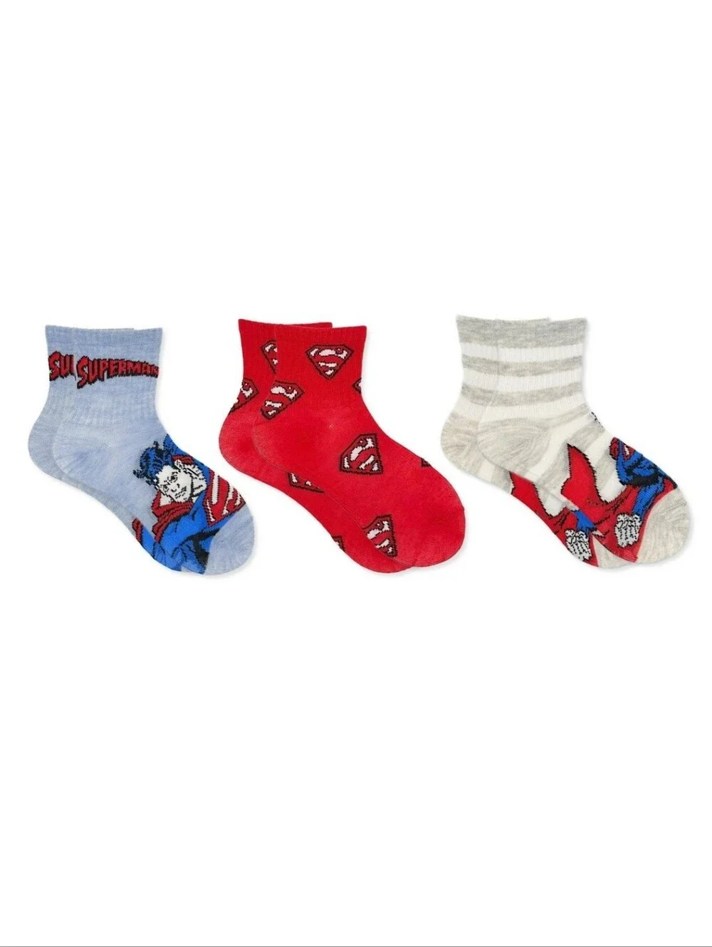 Superman Boys Mid-Crew Socks 3 Pair M/L 3-10 Nwt